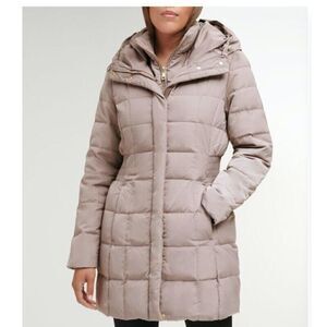 Cole Haan Down Puffer Coat with Bib, Taffeta Nude Pink, Small